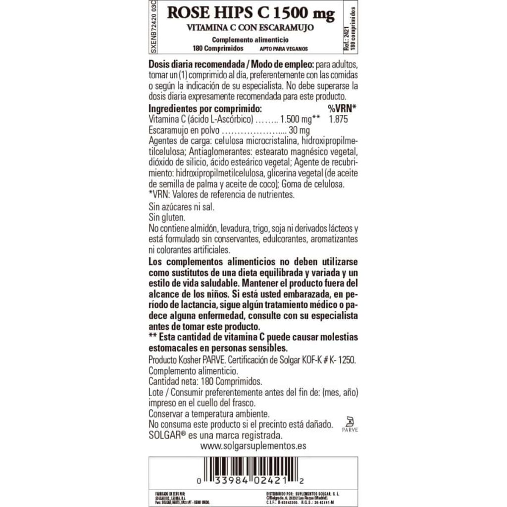 Vitamina C 1500 mg con Escaramujo - 180 Comprimidos detalle 1