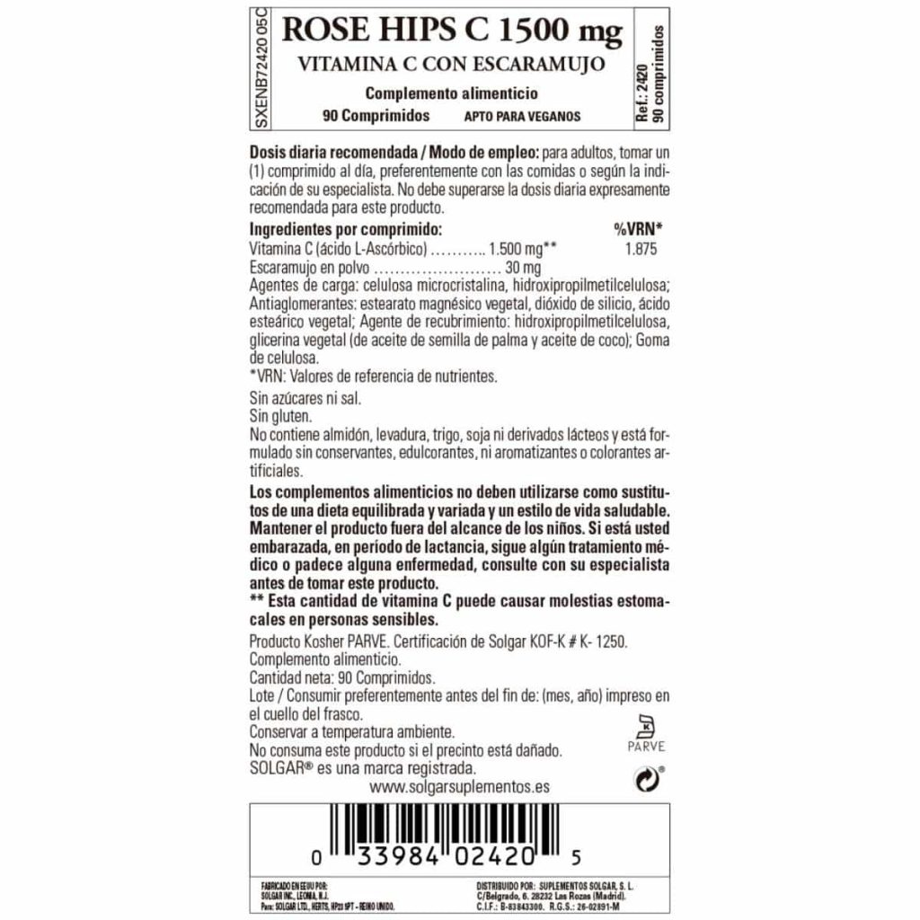 Vitamina C 1500 mg con Escaramujo - 90 Comprimidos detalle 1