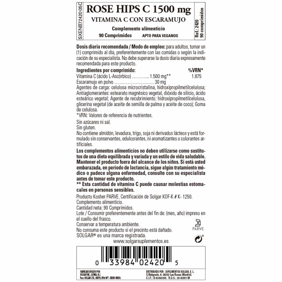 Vitamina C 1500 mg con Escaramujo – 90 Comprimidos