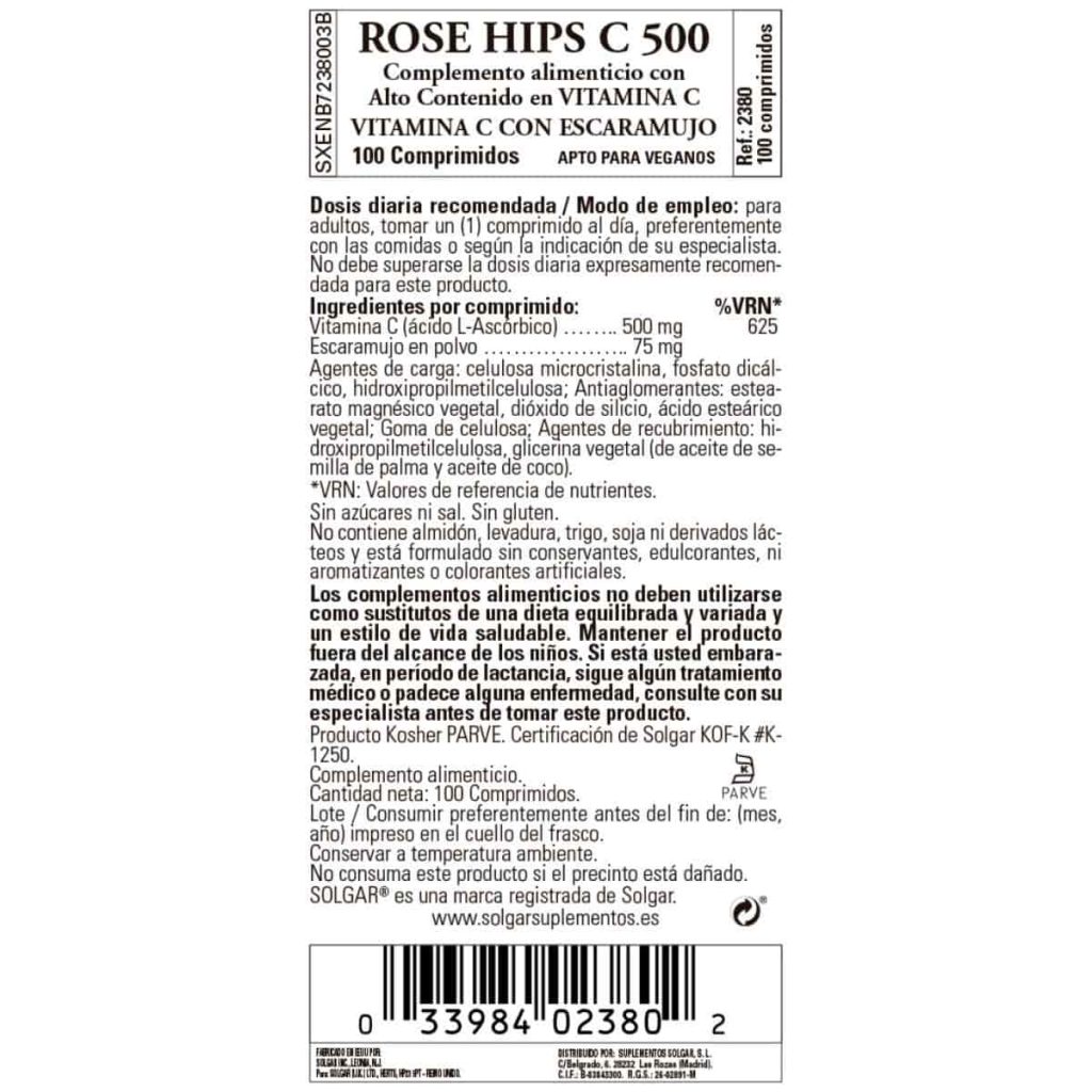 Vitamina C 500 mg con Escaramujo - 100 Comprimidos detalle 1