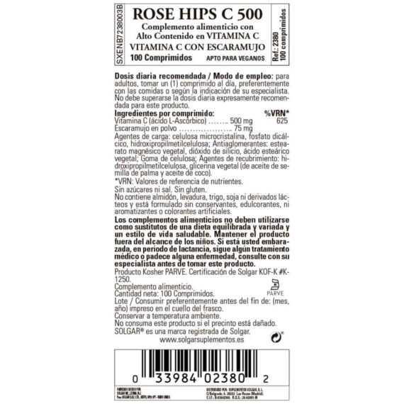 Vitamina C 500 mg con Escaramujo - 100 Comprimidos