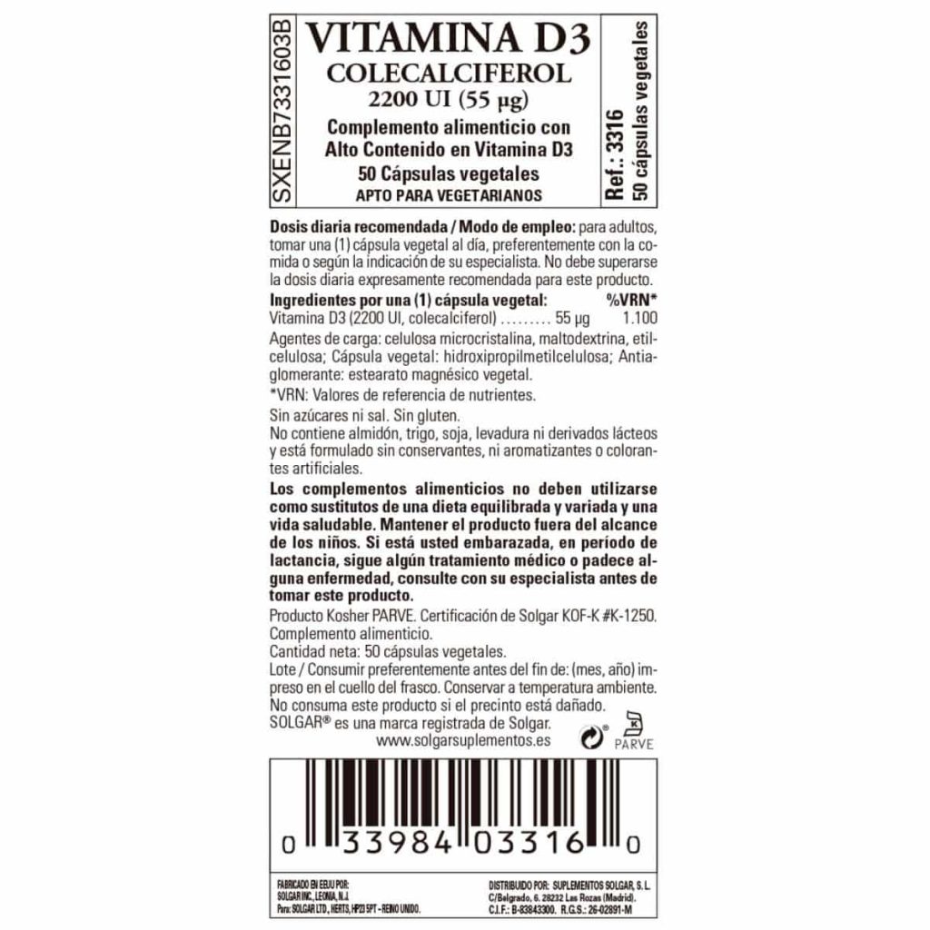 Vitamina D3 2200ui - 55 mcg - 50 Cápsulas Veganas detalle 1
