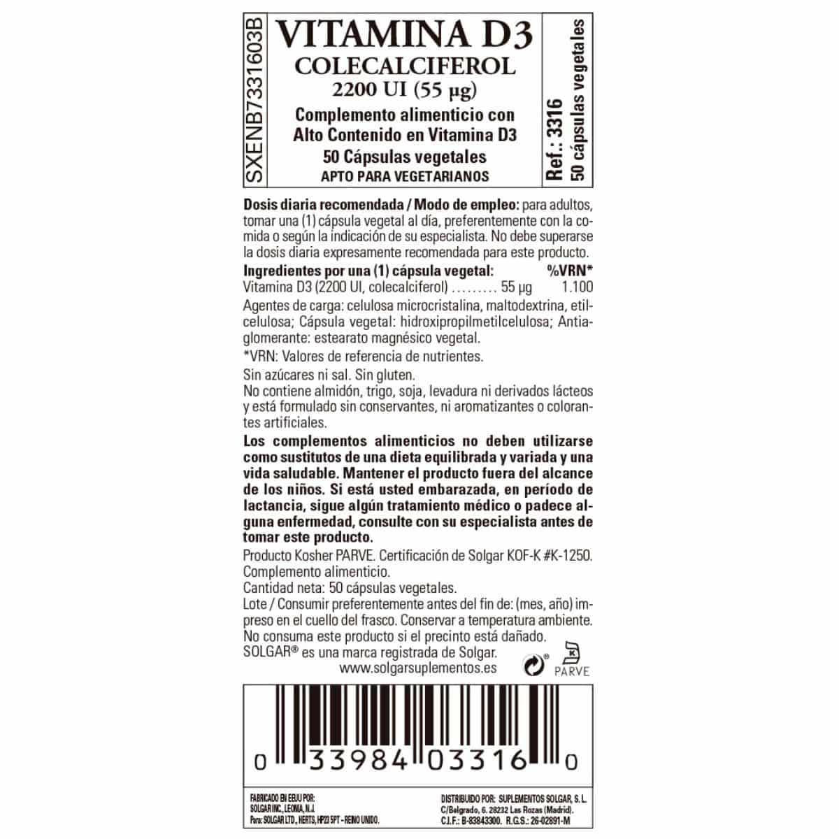 Vitamina D3 2200ui – 55 mcg – 50 Cápsulas Veganas