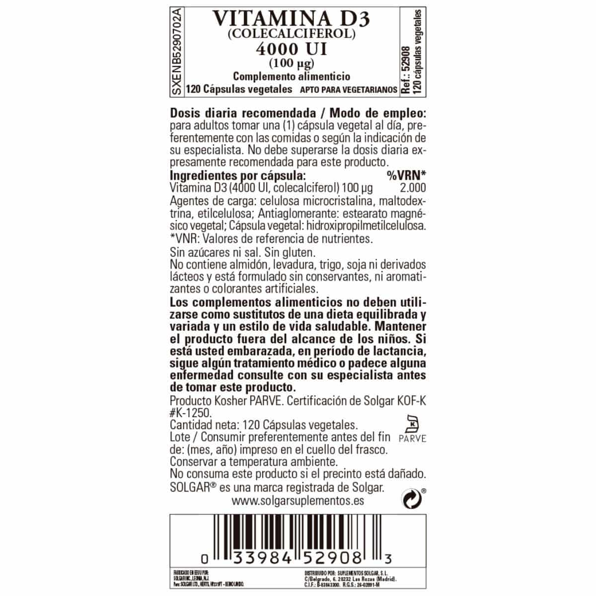 Vitamina D3 4000ui – 100 mcg – 120 Cápsulas Veganas