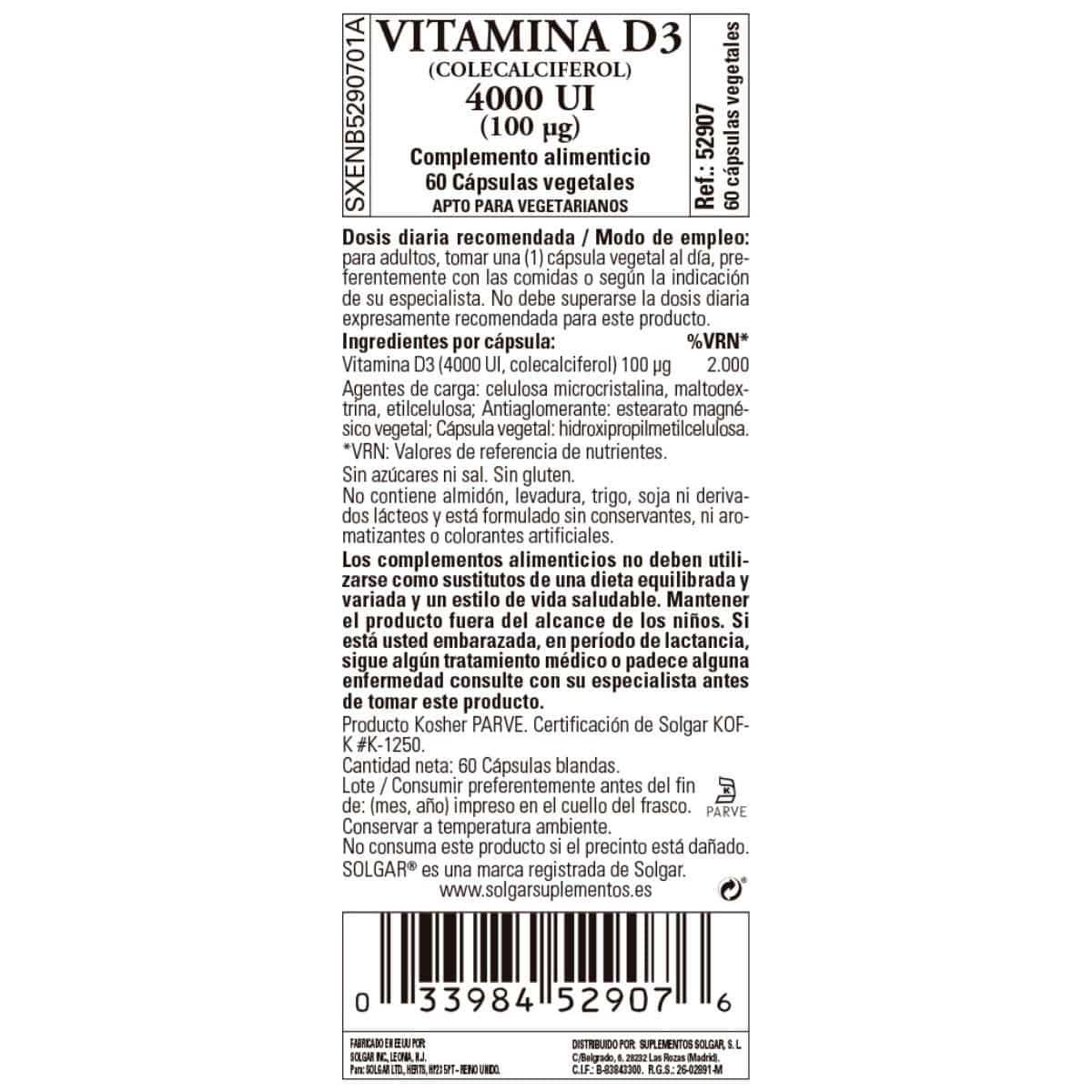 Vitamina D3 4000ui – 100 mcg – 60 Cápsulas Veganas
