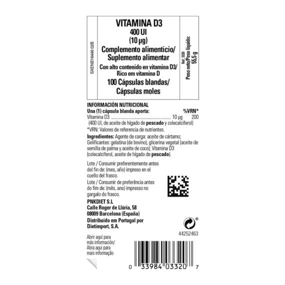 Vitamina D3 4000ui - 10 mcg - 100 Perlas