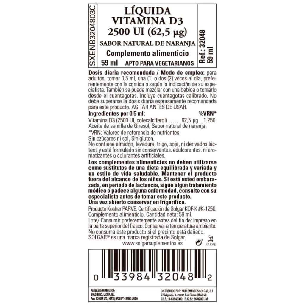 Vitamina D3 Líquida 2500ui - 62,5 mcg - 59 ml detalle 1