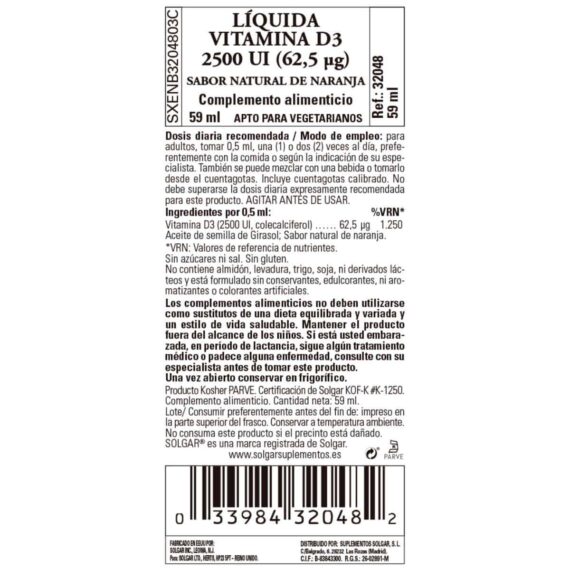 Vitamina D3 Líquida 2500ui - 62,5 mcg - 59 ml