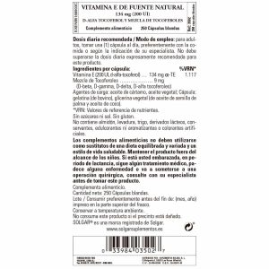 Vitamina E 200ui -134 mg- 250 Cápsulas Blandas