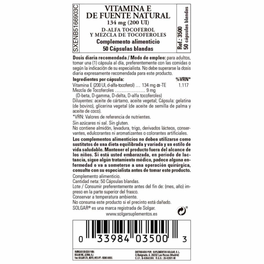 Vitamina E 200ui -134 mg- 50 Cápsulas Blandas detalle 1