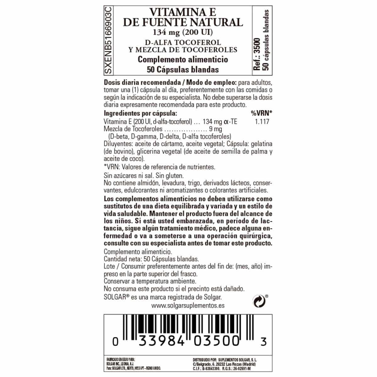 Vitamina E 200ui -134 mg- 50 Cápsulas Blandas