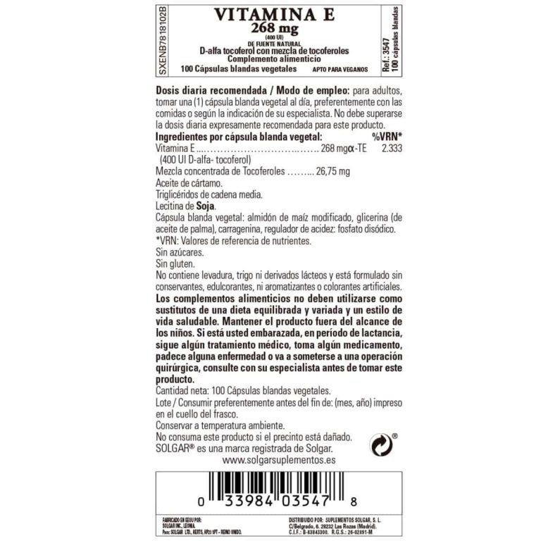 Vitamina E 400iu -268 mg- 100 Cápsulas Blandas