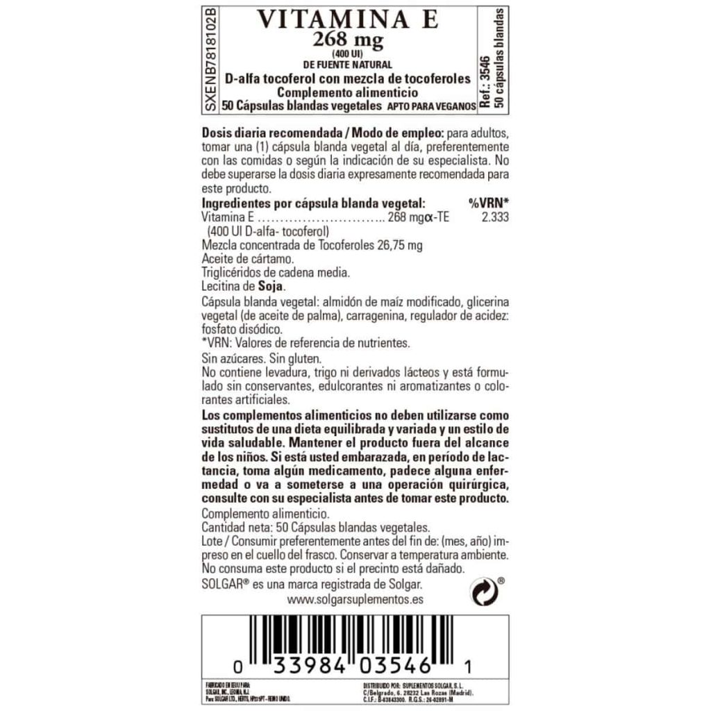 Vitamina E 400 ui -268 mg- 50 Cápsulas Blandas detalle 1