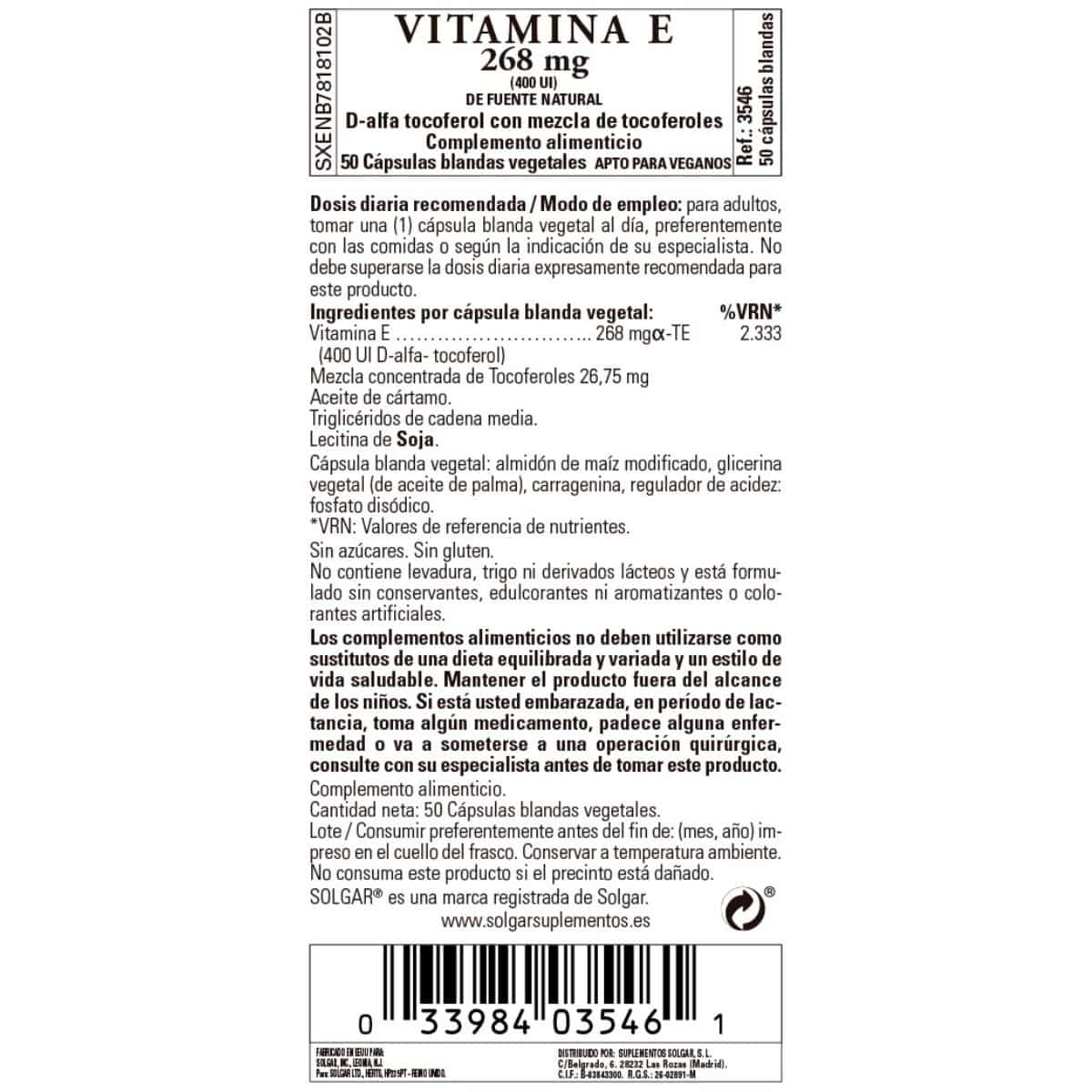 Vitamina E 400 ui -268 mg- 50 Cápsulas Blandas