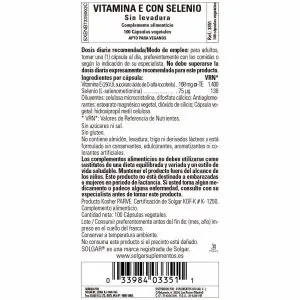 Vitamina E Selenio – 100 Cápsulas Veganas