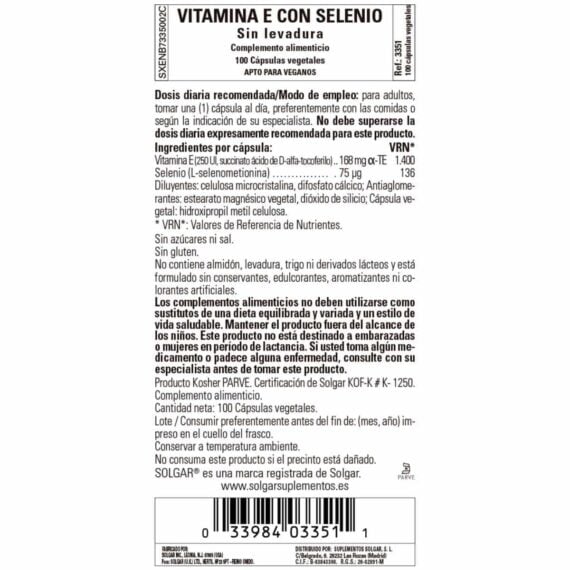 Vitamina E Selenio - 100 Cápsulas Veganas