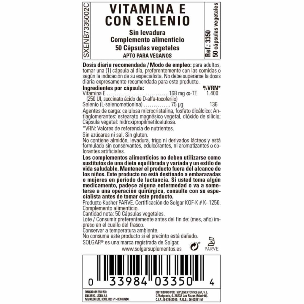 Vitamina E Selenio - 50 Cápsulas Veganas detalle 1