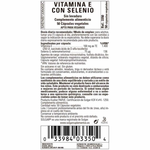 Vitamina E Selenio - 50 Cápsulas Veganas