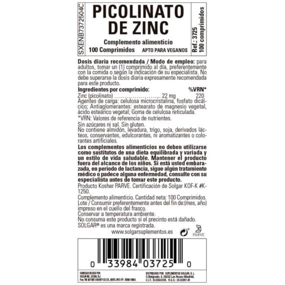 Picolinato de Zinc 22 mg - 100 Comprimidos