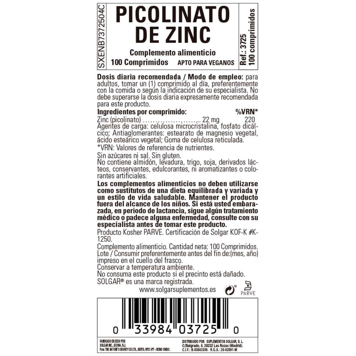 Picolinato de Zinc 22 mg – 100 Comprimidos