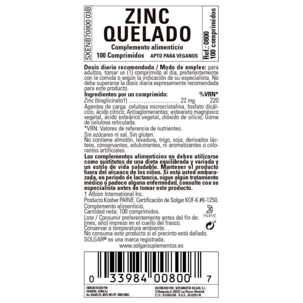 Zinc Quelado - 100 Comprimidos detalle 1