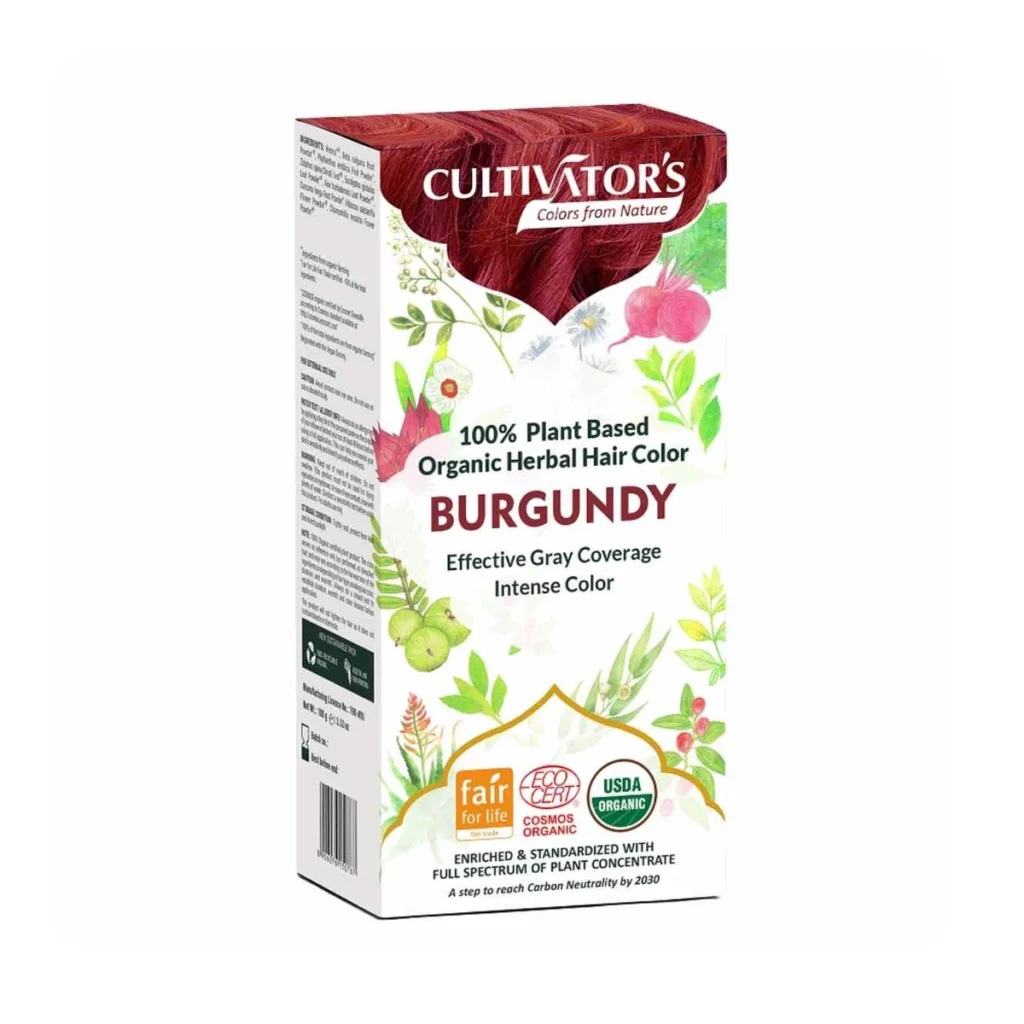caja de tinte orgánico vegetal para el pelo de cultivators de 100 g tono borgoña (burgundy)