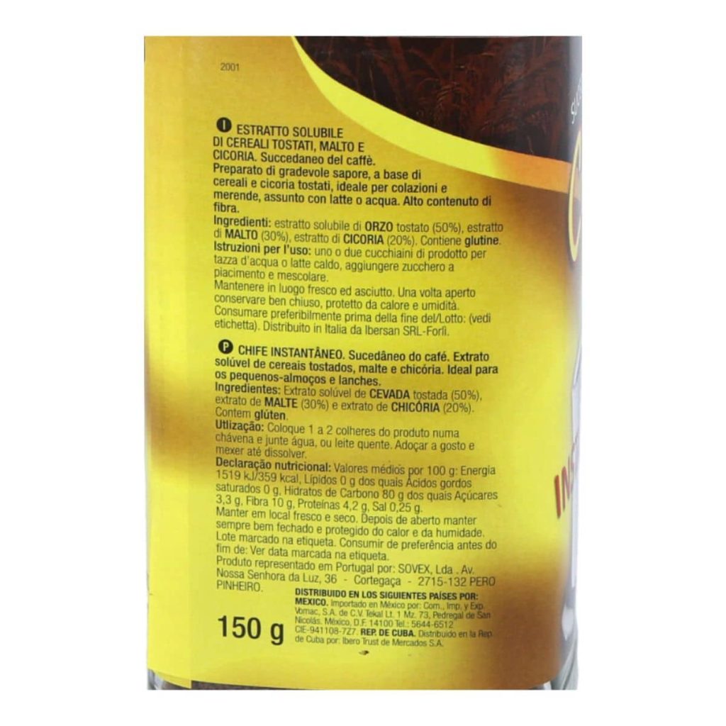 Ingredientes CHIFE Sucedáneo de Café 150 g