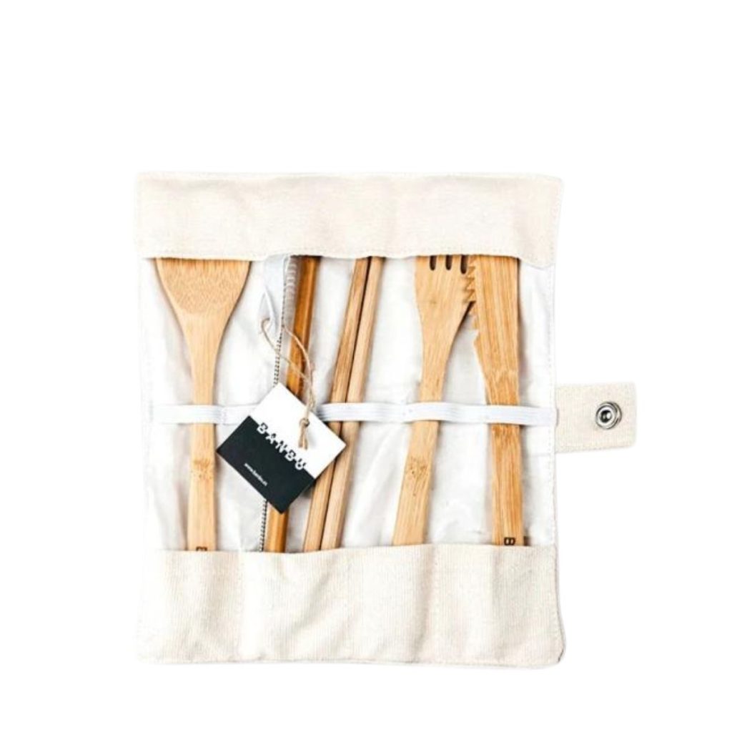 Set de Cubiertos de Bambú con Funda de Tela detalle 1