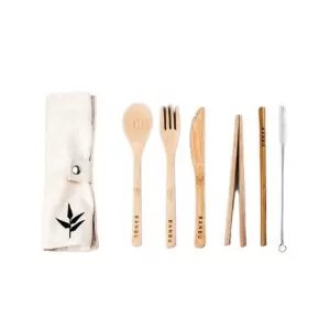 Set de Cubiertos de Bambú con Funda de Tela