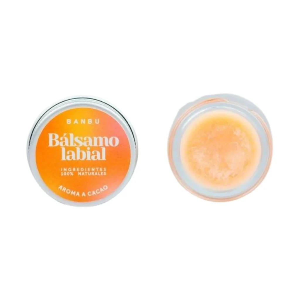balsamo labial vegano de chocolate banbu lata cerrada y abierta