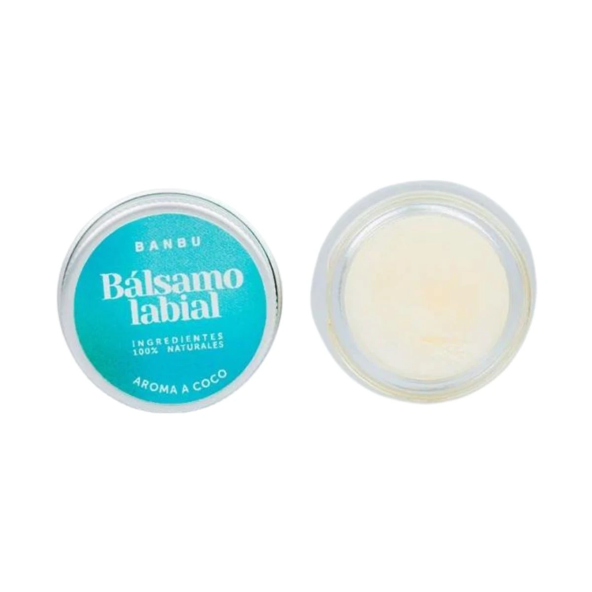 balsamo labial vegano de coco banbu lata cerrada y abierta