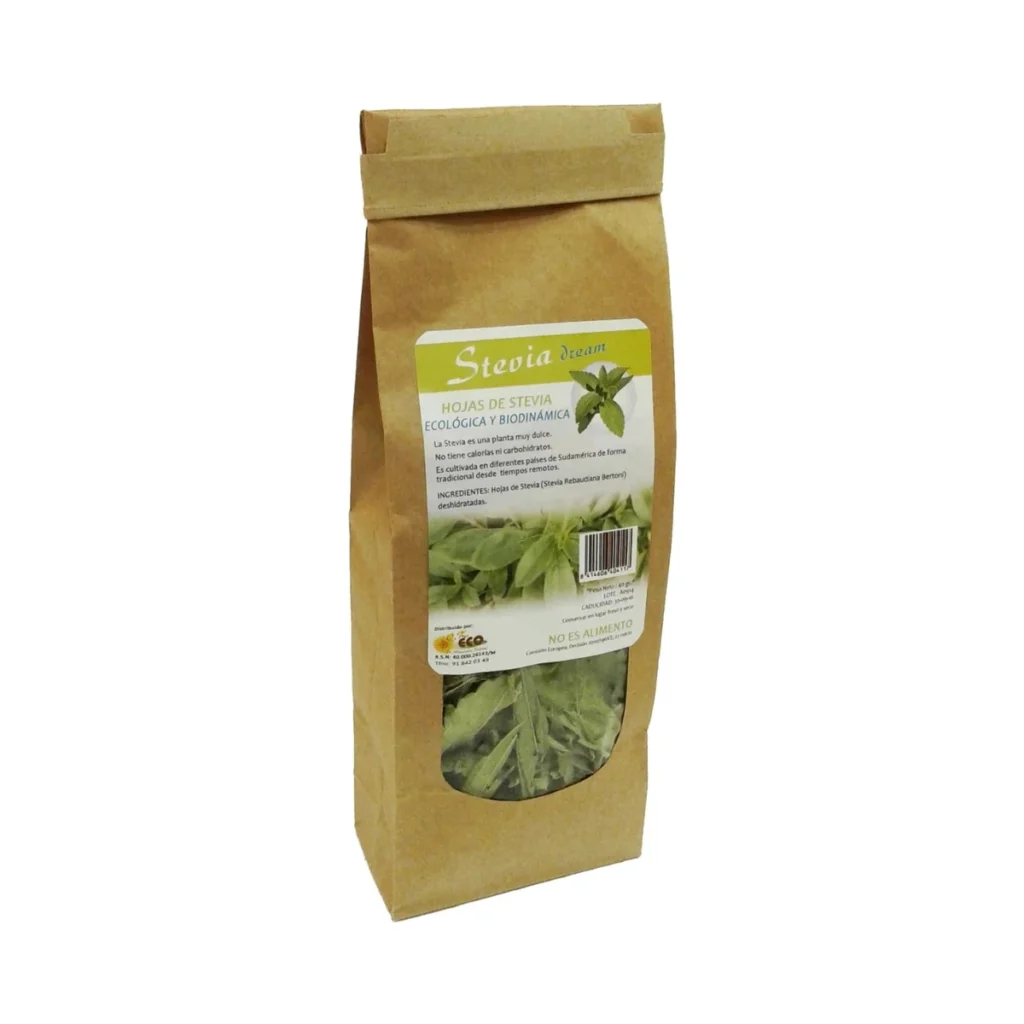 bolsa de papel de hojas secas de stevia ecológica dream foods 40 g