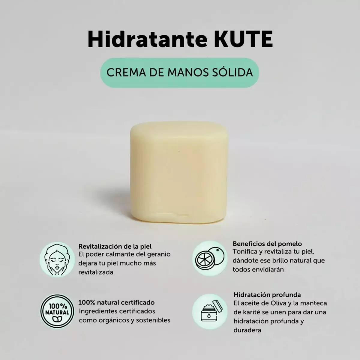 KUTE cema de manos solida de oliva. ECO