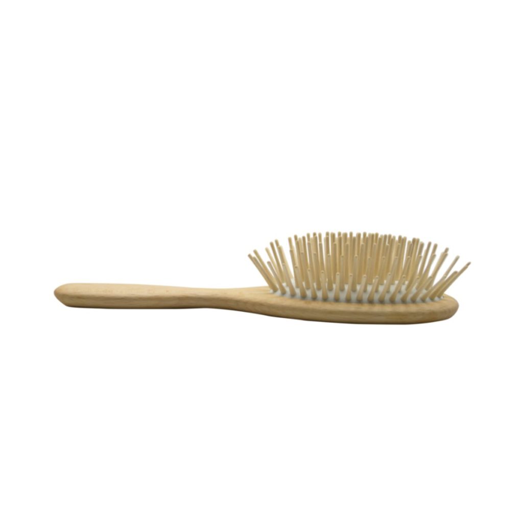 Cepillo de pelo ovalado de púas de madera extra-largas horizontal