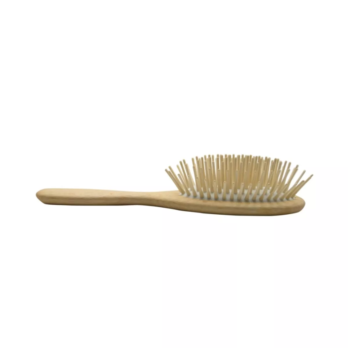 Cepillo de pelo ovalado de púas de madera extra-largas horizontal