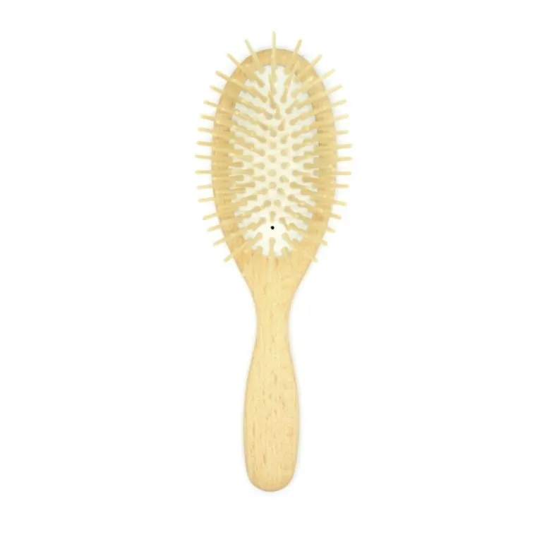 Cepillo de pelo ovalado de púas de madera extra-largas frontal