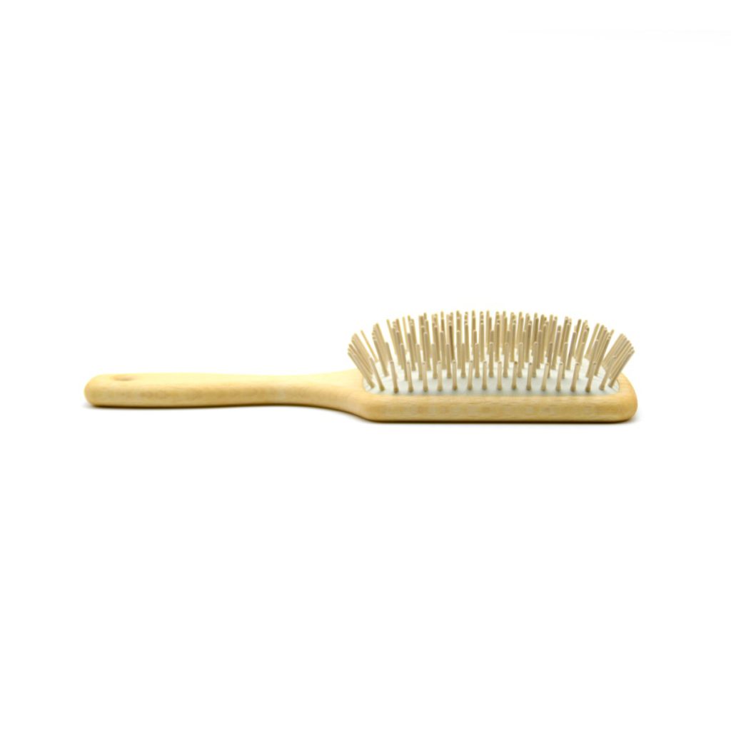 Cepillo de pelo rectangular de púas de madera horizontal