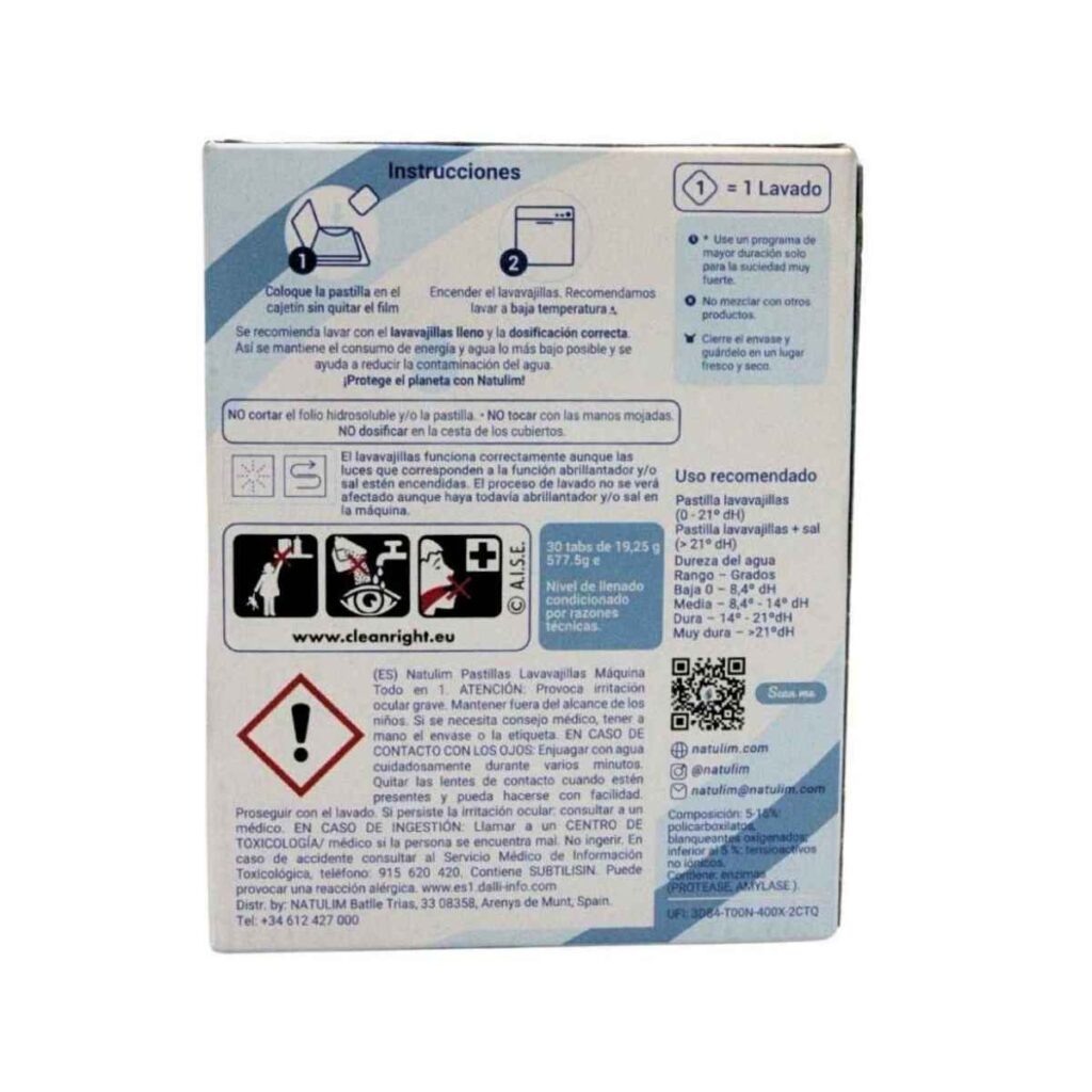 Instrucciones Pastillas para el lavavajillas Natulim