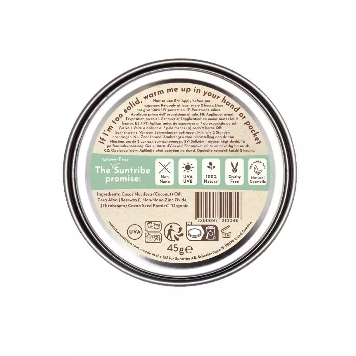 Etiqueta Protector Solar Mineral Ecológico SPF 50 Color Cacao Suntribe