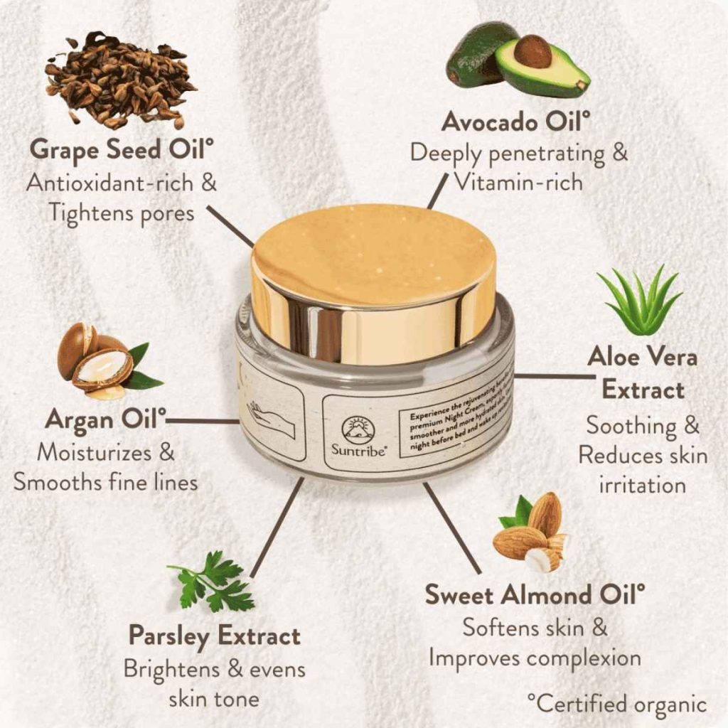 Ingredientes Crema de Noche Ecológica Anti-edad Suntribe