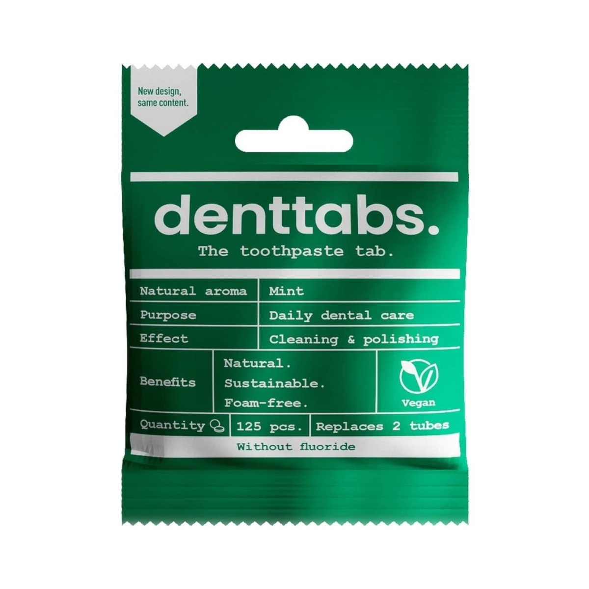 dentifrico ecologico en pastillas sin fluor denttabs bolsa de 125 unidades sin plastico