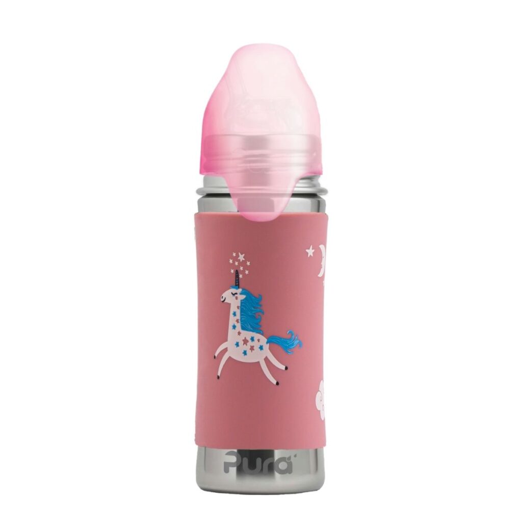 Botella de acero inoxidable de unicornio con pajita y tapa