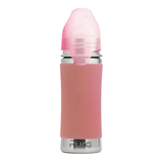 Botella rosa de acero con boquilla y tapón