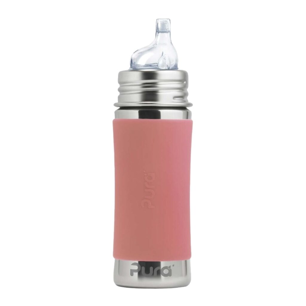 Botella de acero inoxidable con boquilla sin plástico rosa