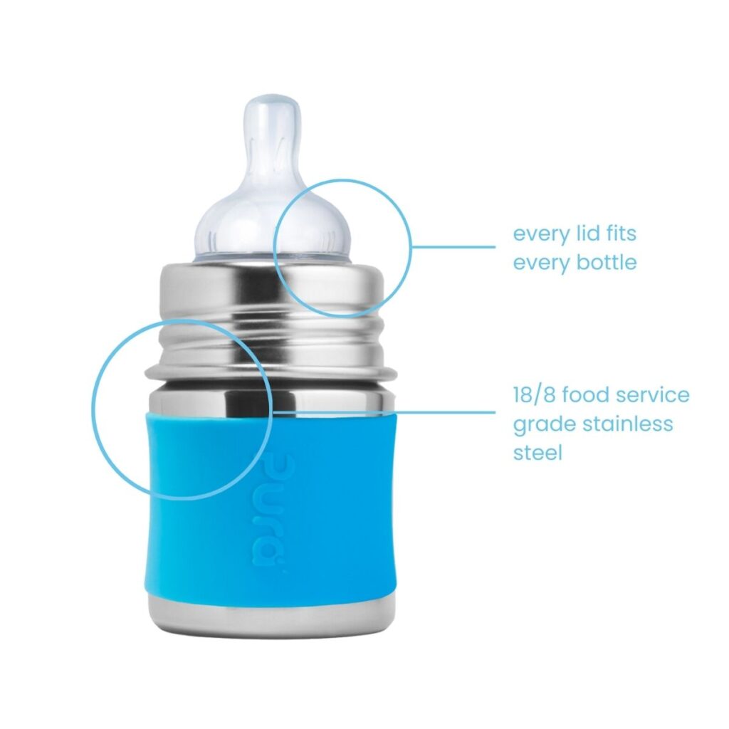 Características biberón Azul 150 ml acero inoxidable para bebe con tapa intercambiable