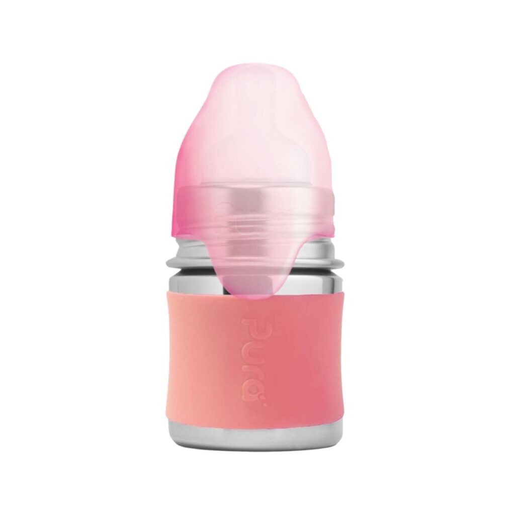 Biberón Rosa 150 ml acero inoxidable y sin plásticos con tapón.