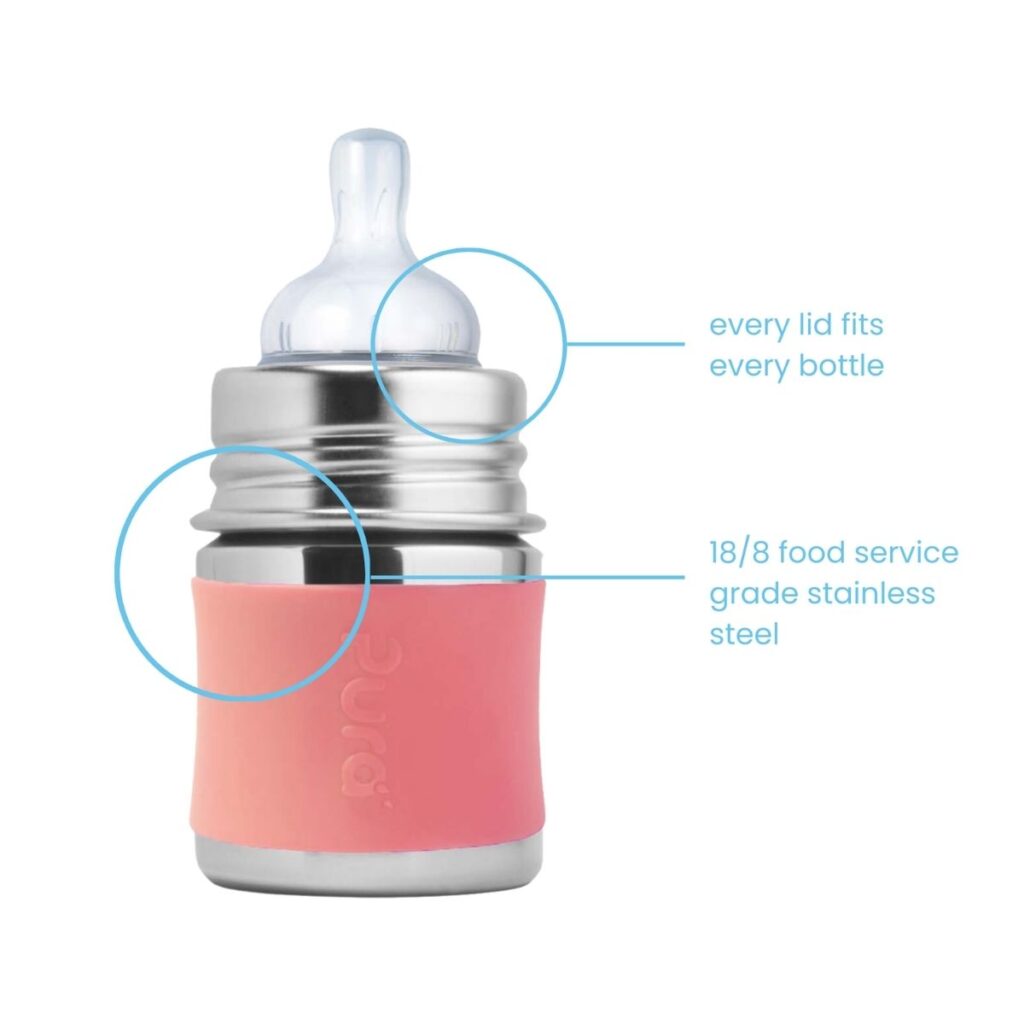 Características biberón Rosa 150 ml acero inoxidable para bebe con tapa intercambiable