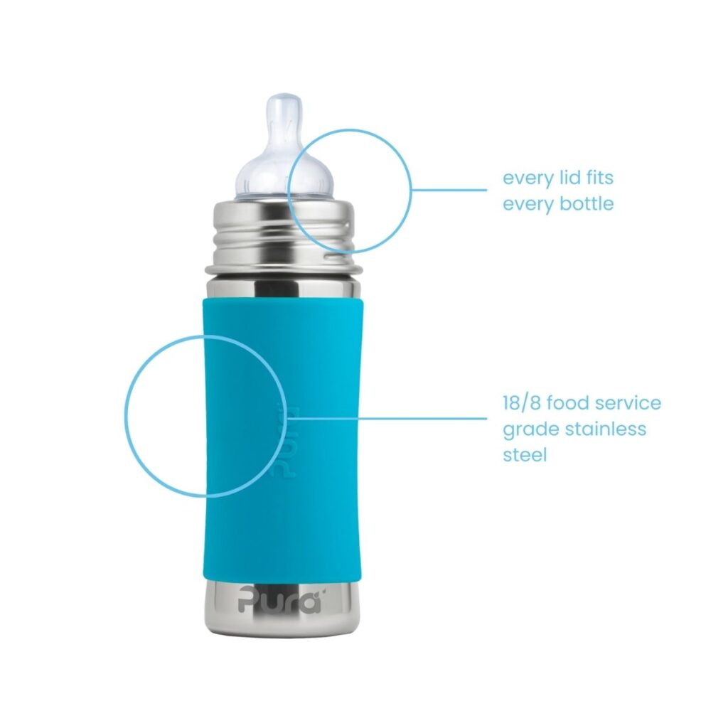 Características biberón Azul 325 ml acero inoxidable para bebe con tapa intercambiable