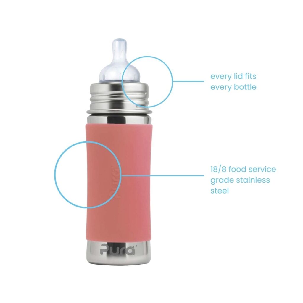 Características biberón Rosa 325 ml acero inoxidable para bebe con tapa intercambiable