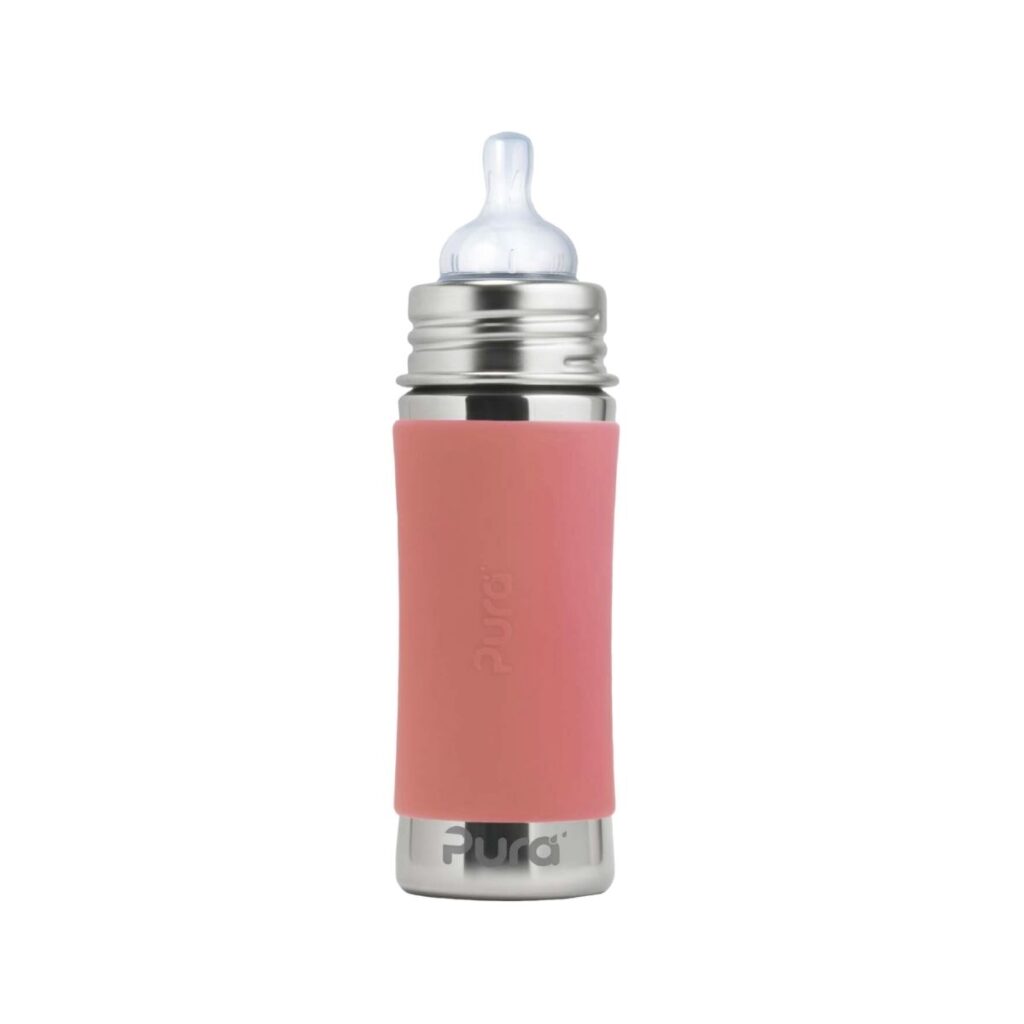 Biberón Rosa 325 ml acero inoxidable sin plásticos